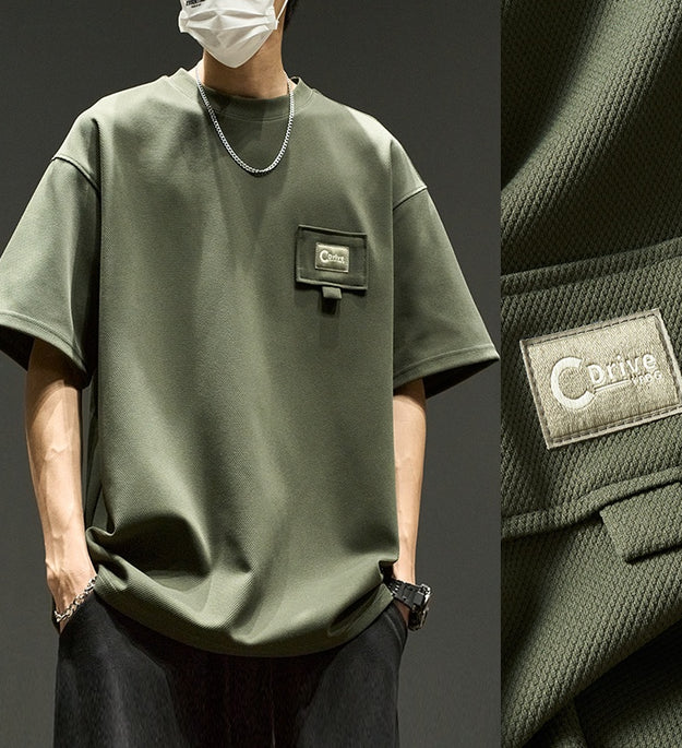 Waffle Short Sleeve Men Clothing Summer American Style