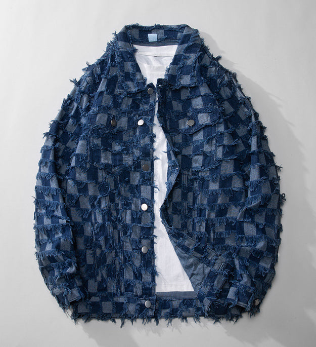 Fall Winter Cowboy Jacket Men Loose Burrs Denim Jacket Men
