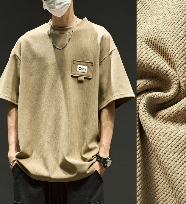 Waffle Short Sleeve Men Clothing Summer American Style