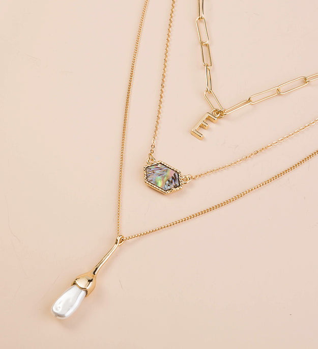 Fashionable new jewelry diamond-shaped abalone shell accessories personality with multi-layer water drop Pearl Necklace woman