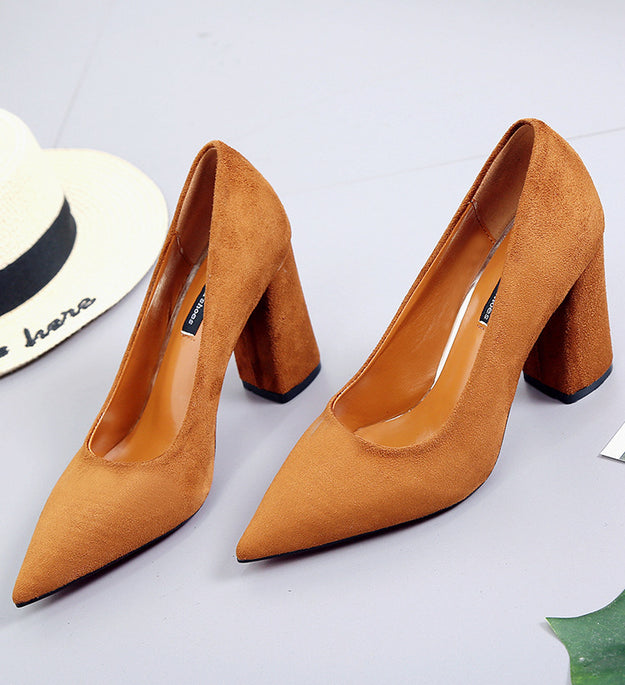 autumn new lady's single shoes, high heel heel and shallowly shallowly suede professional women shoes