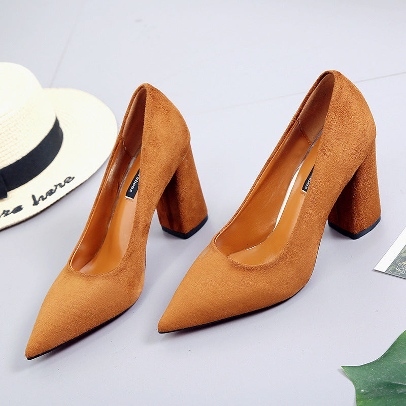 autumn new lady's single shoes, high heel heel and shallowly shallowly suede professional women shoes