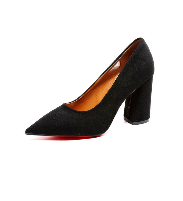 autumn new lady's single shoes, high heel heel and shallowly shallowly suede professional women shoes