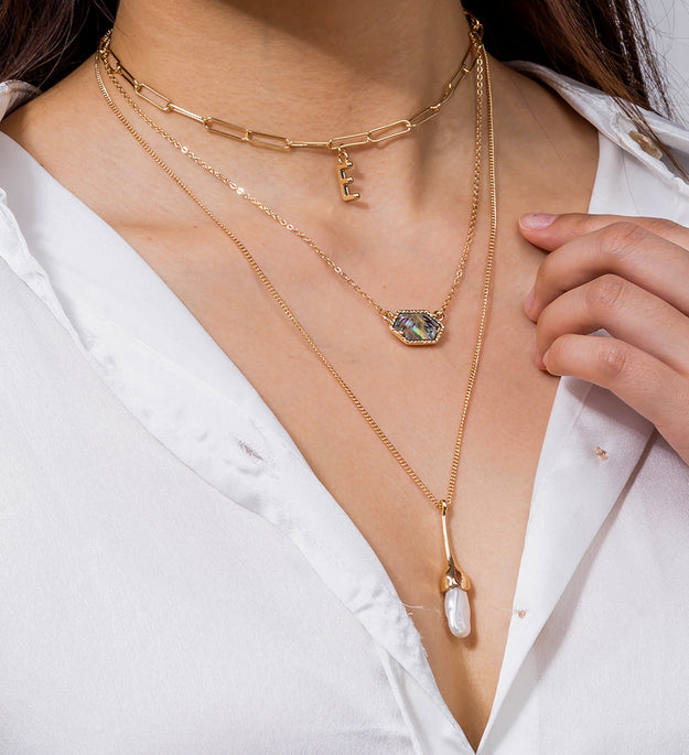 Fashionable new jewelry diamond-shaped abalone shell accessories personality with multi-layer water drop Pearl Necklace woman