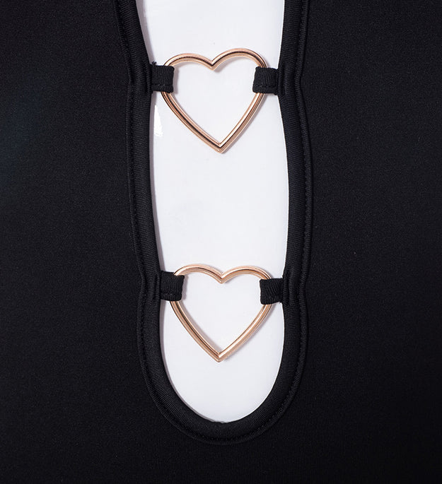 Hollow Out Black Bodycon Woman Dress Camisole Heart Ring Decor Club Sexy Party Dress For Women