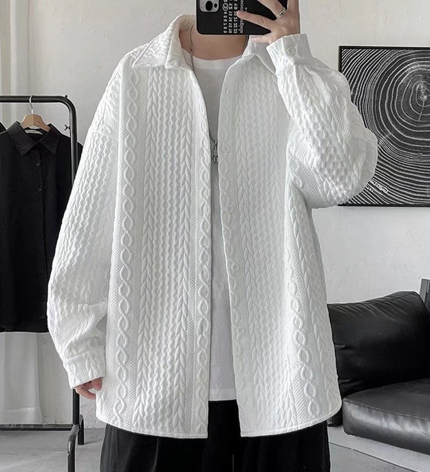 Embossed Shirt Men Loose Lapels Shirt Coat